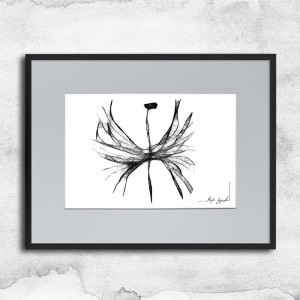 Autorska grafika nr 42 - abstrakcyjny anioł, oprawiona w czarną, aluminową ramę i grafitowe passe partout