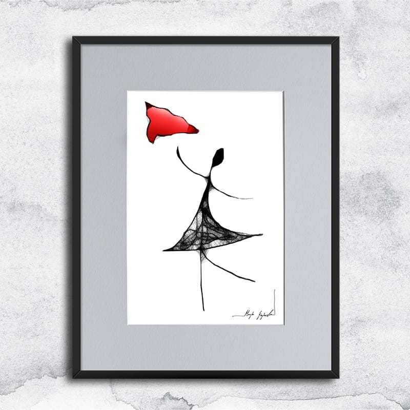 kobieca grafika nr 98, oprawiona w czarną, aluminową ramę i grafitowe passe partout