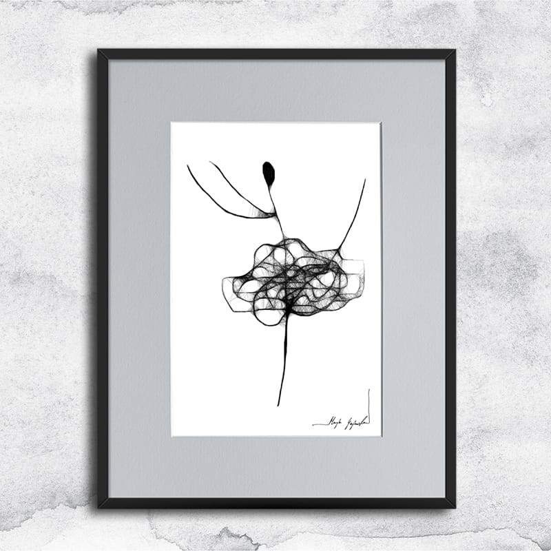 kobieca grafika nr 92 - tancerka, oprawiona w czarną, aluminową ramę i grafitowe passe partout