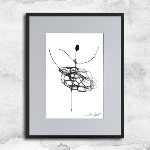 kobieca grafika nr 91 - tancerka, oprawiona w czarną, aluminową ramę i grafitowe passe partout