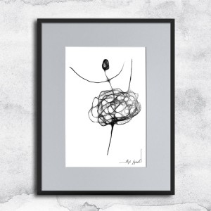 kobieca grafika nr 90 - tancerka, oprawiona w czarną, aluminową ramę i grafitowe passe partout