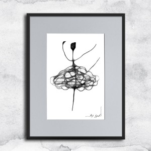 kobieca grafika nr 88 - tancerka, oprawiona w czarną, aluminową ramę i grafitowe passe partout