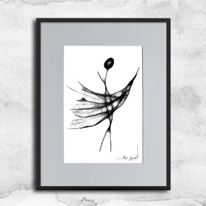 kobieca grafika nr 83 - abstrakcyjna postać, oprawiona w czarną, aluminową ramę i grafitowe passe partout