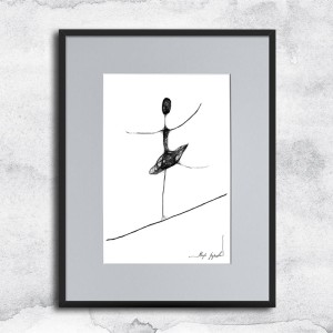 kobieca grafika nr 82 - akrobatka, oprawiona w czarną, aluminową ramę i grafitowe passe partout