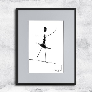 kobieca grafika nr 80 - akrobatka, oprawiona w czarną, aluminową ramę i grafitowe passe partout