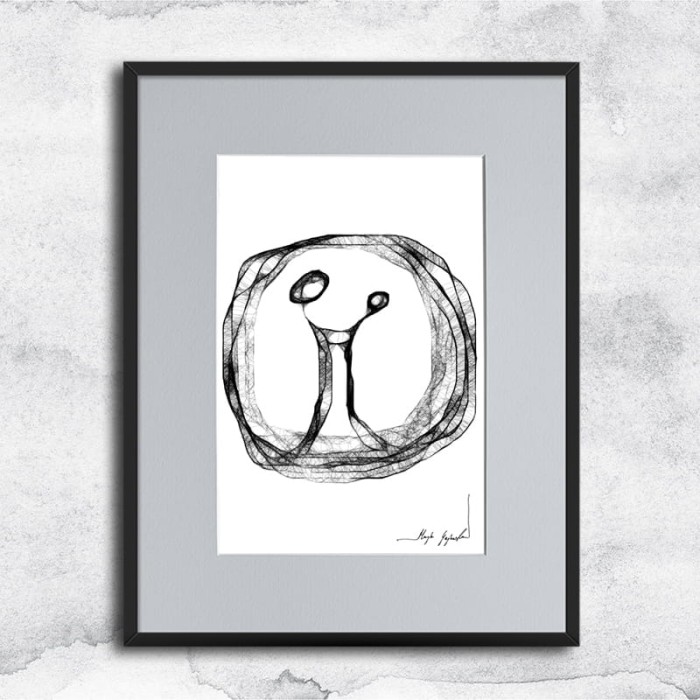 minimalistyczna grafika nr 78 - para, oprawiona w czarną, aluminową ramę i grafitowe passe partout