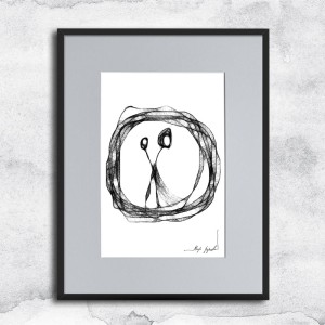 minimalistyczna grafika nr 77 - para, oprawiona w czarną, aluminową ramę i grafitowe passe partout