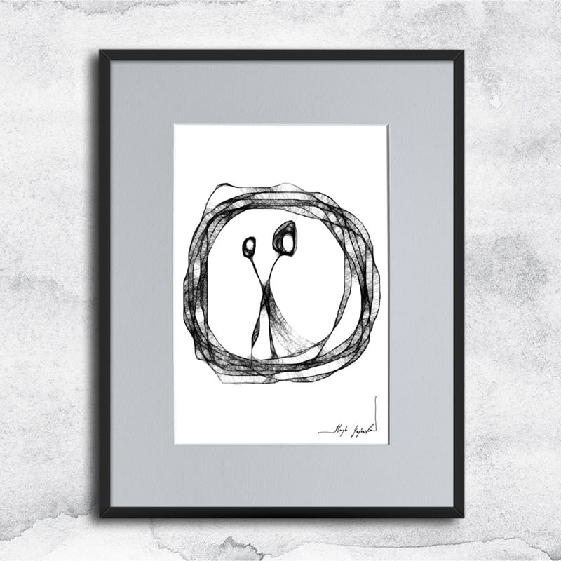 minimalistyczna grafika nr 77 - para, oprawiona w czarną, aluminową ramę i grafitowe passe partout