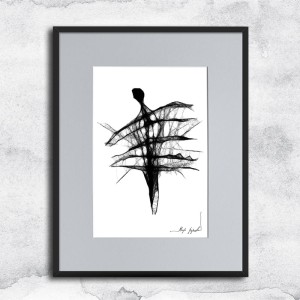 minimalistyczna grafika nr 49 - postać, oprawiona w czarną, aluminową ramę i grafitowe passe partout