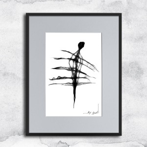 minimalistyczna grafika nr 48 - postać, oprawiona w czarną, aluminową ramę i grafitowe passe partout