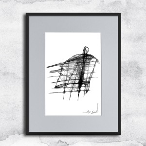 minimalistyczna grafika nr 31 - postać, oprawiona w czarną, aluminową ramę i grafitowe passe partout