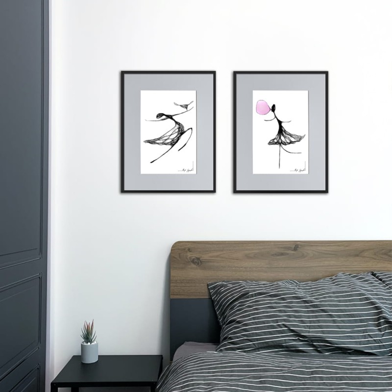 Autorska minimalistyczna grafika nr 119 guma balonowa, kobieca zabawna grafika