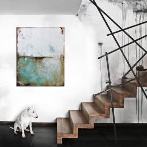 obraz olejny - Turkus, kasztan i biel I