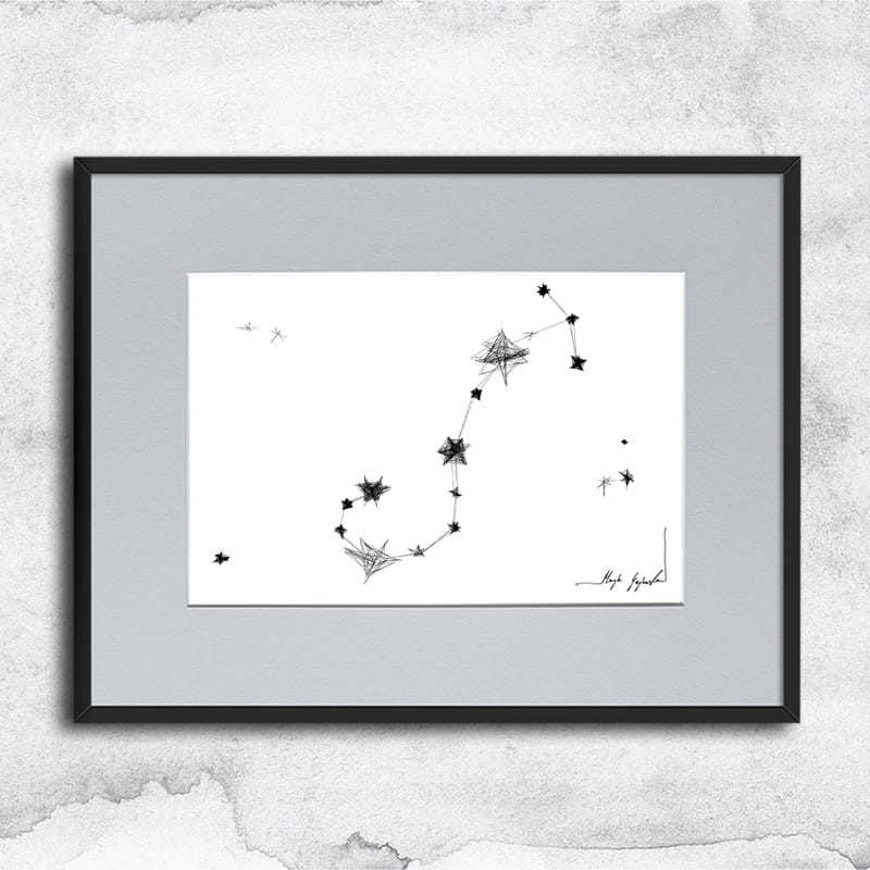 Autorska czarnobiała grafika nr 161 - Skorpion