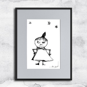 Autorska grafika nr 21 - Mała Mi z Muminków - czarnobiała grafika