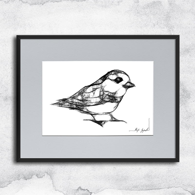 Autorska grafika nr 1 - wróbel, minimalistyczny design