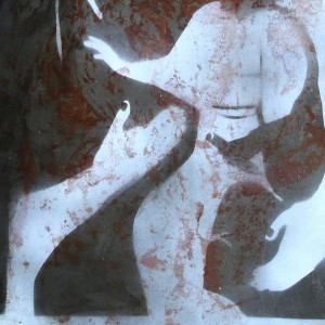 Tradycyjna ikona nr 6 w industrialnej formie na metalowej płycie, detal