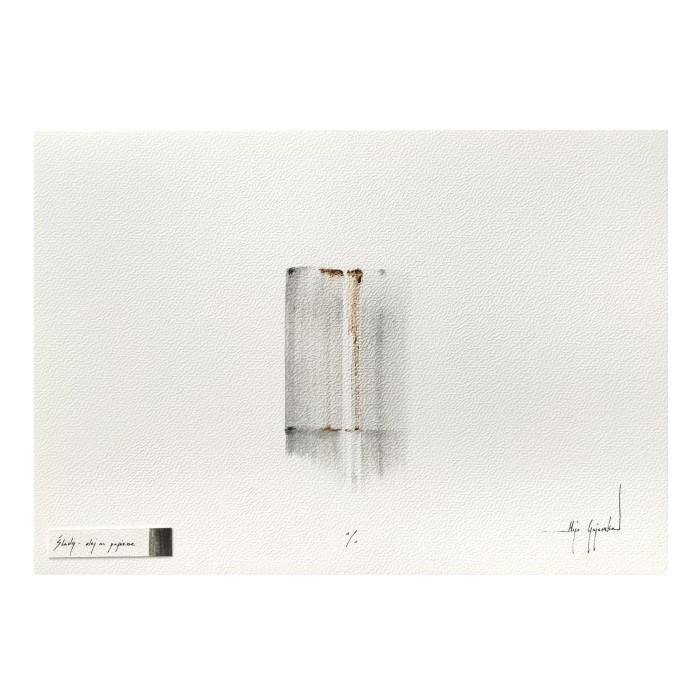 Obraz olejny w sepii na papierze oprawiony w białe passe partout