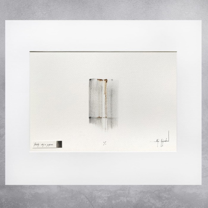 Obraz olejny w sepii na papierze oprawiony w białe passe partout