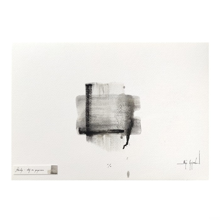 Obraz olejny w sepii na papierze oprawiony w białe passe partout