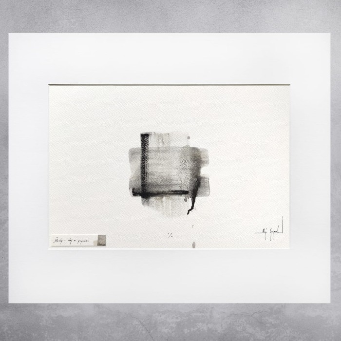 Obraz olejny w sepii na papierze oprawiony w białe passe partout