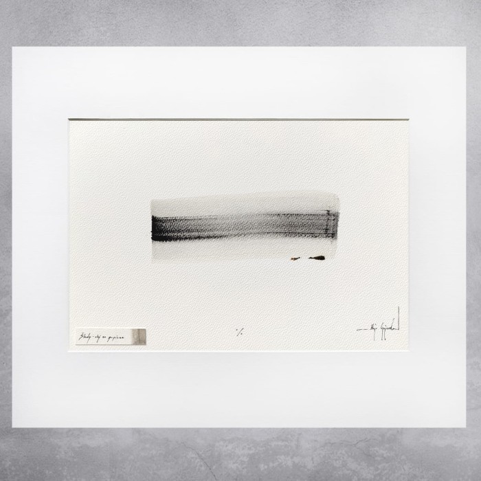 Obraz olejny w sepii na papierze oprawiony w białe passe partout