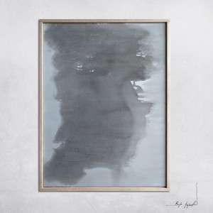obraz akrylowy Synergia 8, format 80x60cm, oprawiony w dębową ramę, utrzymany w ograniczonej gamie szarości, beżu i czerni