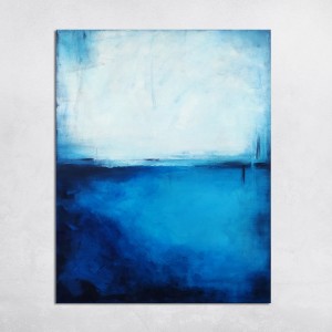 obraz olejny Szafir i biel V, format 90x70cm, w którym dominuje paleta niebieskiego przechodząca od delikatnego błękitu, aż po ciemny granat