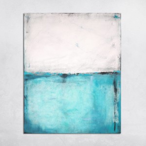 Minimalistyczny obraz olejny w tonacjach bieli i lazuru morskiego w formacie 100x80cm