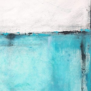 Minimalistyczny obraz olejny w tonacjach bieli i lazuru morskiego w formacie 100x80cm, detal