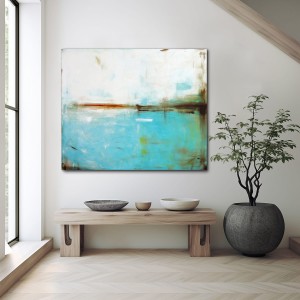 obraz olejny - Turkus i biel VI pasuje doskonale do salonu i sypialni