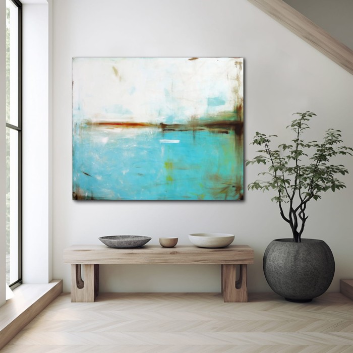 obraz olejny - Turkus i biel VI pasuje doskonale do salonu i sypialni