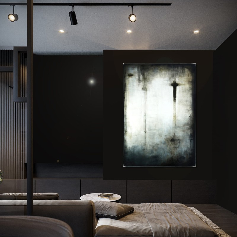 Minimalistyczny obraz olejny 170x120cm w metalowej ramie idealny do przestrzeni publicznej