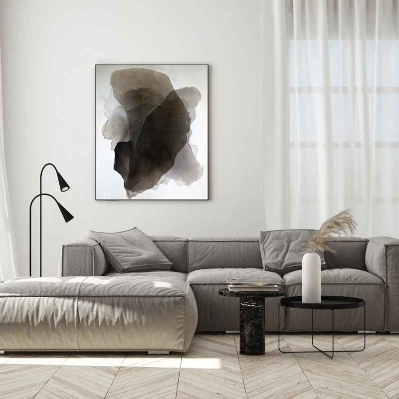 Obraz w formacie 120x100cm wpisuje się w nowoczesne minimalistyczne wnętrza