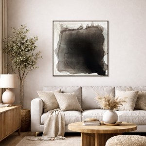 Obraz w formacie 80x80cm w ciemnych tonacjach sepii idealnie komponuje się w salonie z elementami drewna