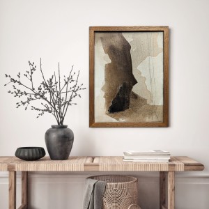 Obraz w formacie 40x30cm oprawiony w dębową ramę z naturalnego drewna doskonale komponuje się w gabinecie