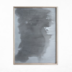 obraz akrylowy Synergia 8, format 80x60cm, oprawiony w dębową ramę, utrzymany w ograniczonej gamie szarości, beżu i czerni