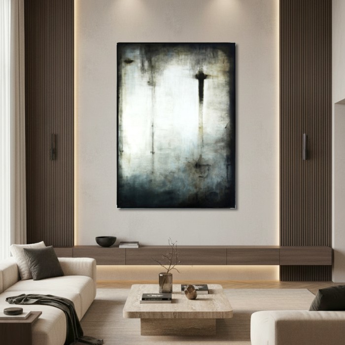Minimalistyczny obraz olejny 170x120cm w metalowej ramie idealny do przestronnego salonu