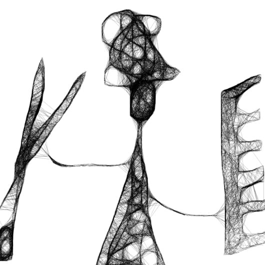 Autorska zabawna grafika nr 100 - szalone nożyczki, detal